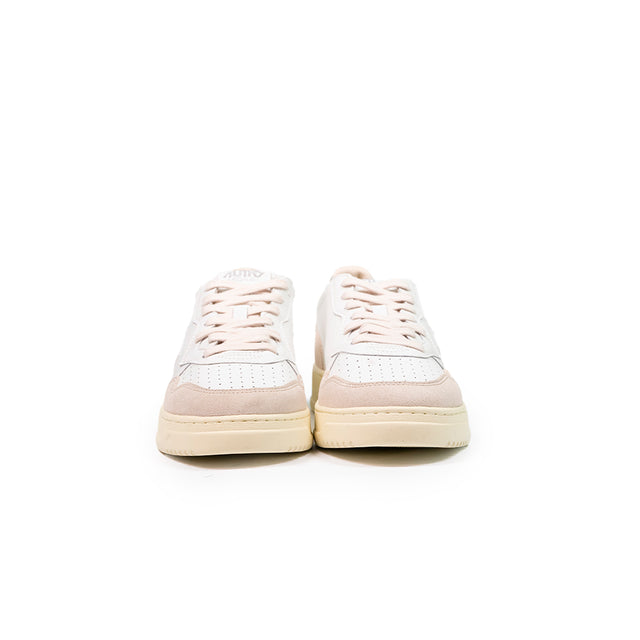 Sneakers medalist low in pelle bianca e blu e suede beige