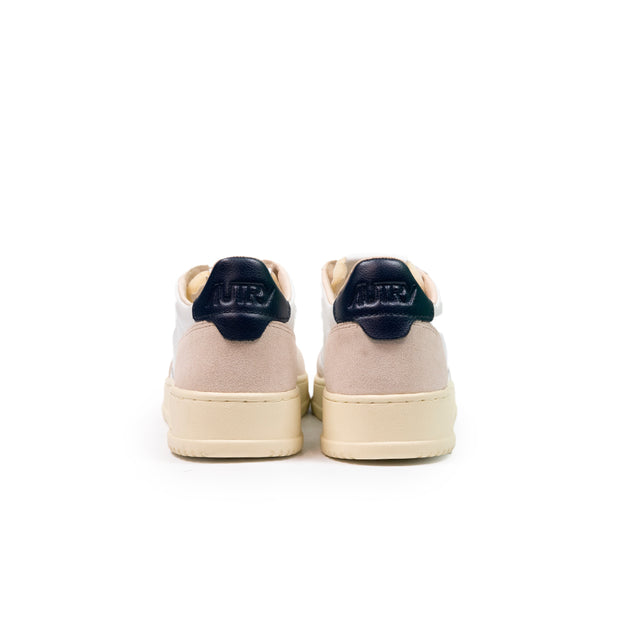 Sneakers medalist low in pelle bianca e blu e suede beige