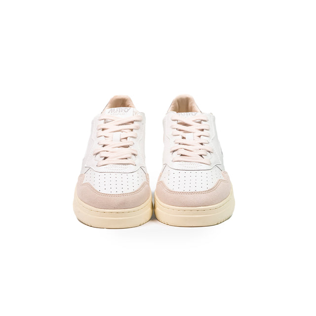Sneakers medalist low in pelle bianca e blu e suede beige