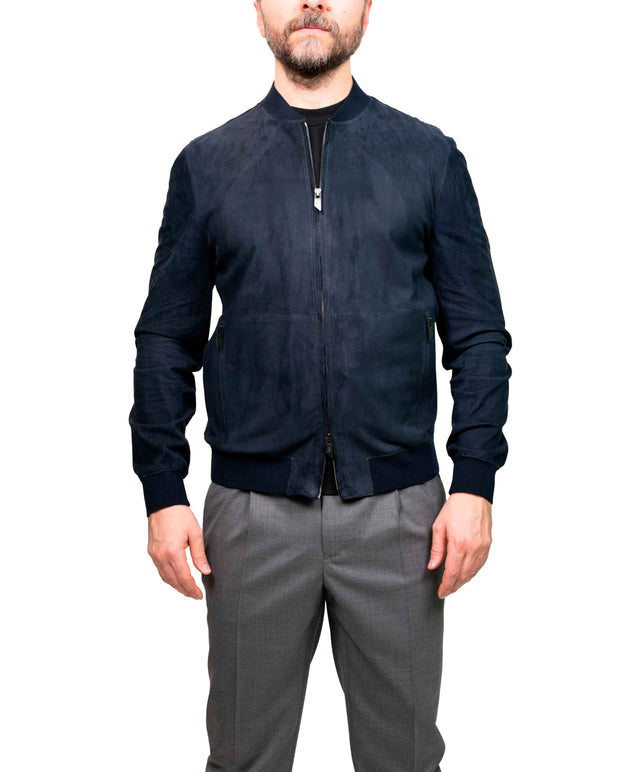Bomber Minimal blu camoscio