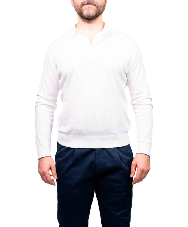 Polo John Smedley Bradwell bianca a maniche lunghe