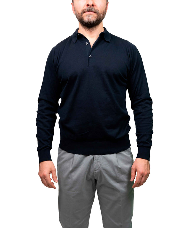 Polo John Smedley Bradwell blu a maniche lunghe