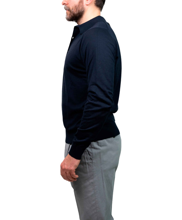 John Smedley - Polo Bradwell - Blu a maniche lunghe