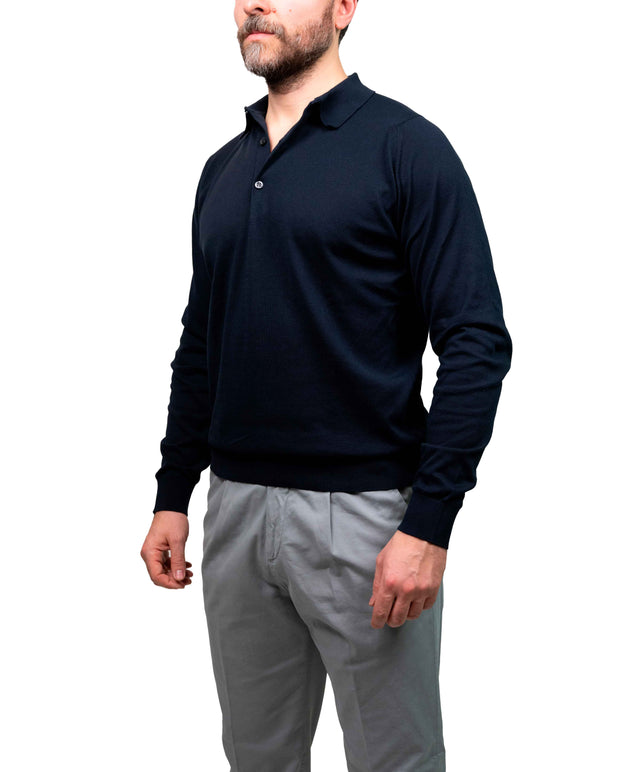 John Smedley - Polo Bradwell - Blu a maniche lunghe