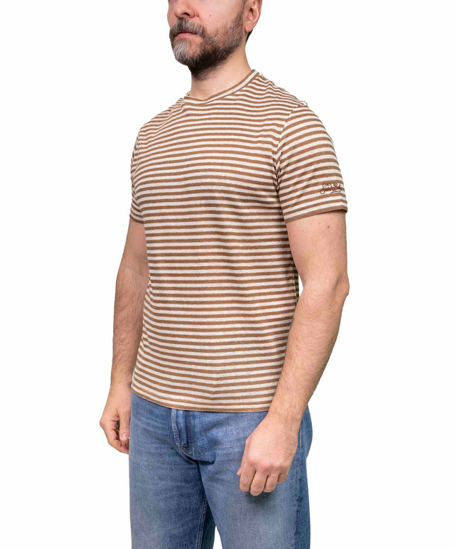 T-shirt lino rigata - marrone - MC2 Saint Barth