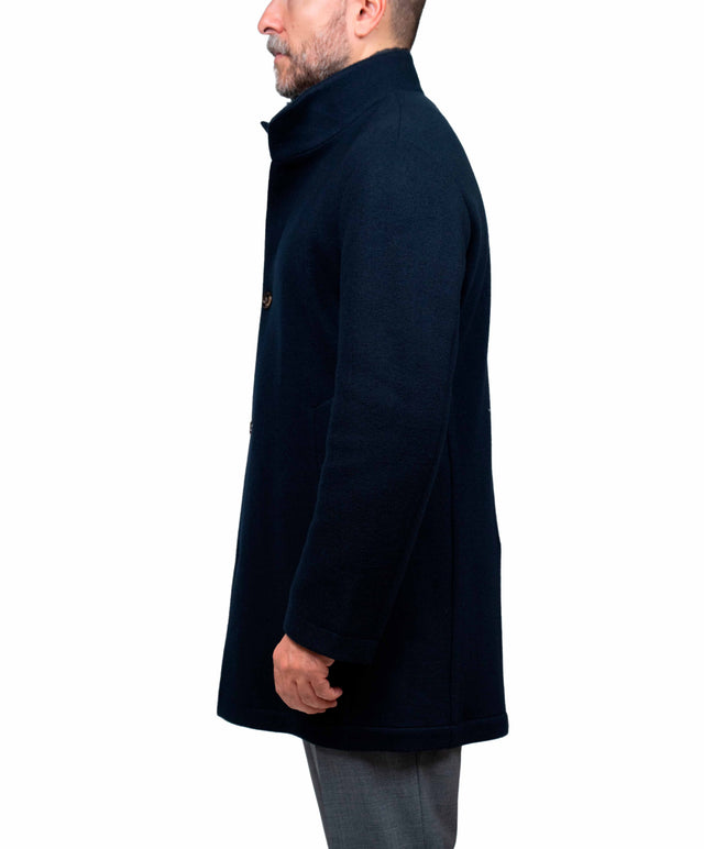 Montecore - Cappotto tre quarti cashmere, collo in pelliccia - colore blu