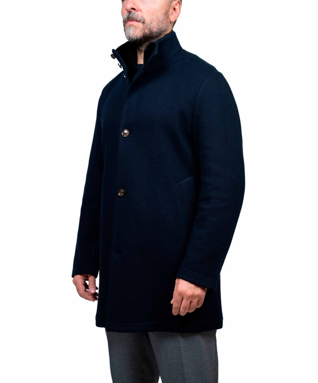 Montecore - Cappotto tre quarti cashmere, collo in pelliccia - colore blu