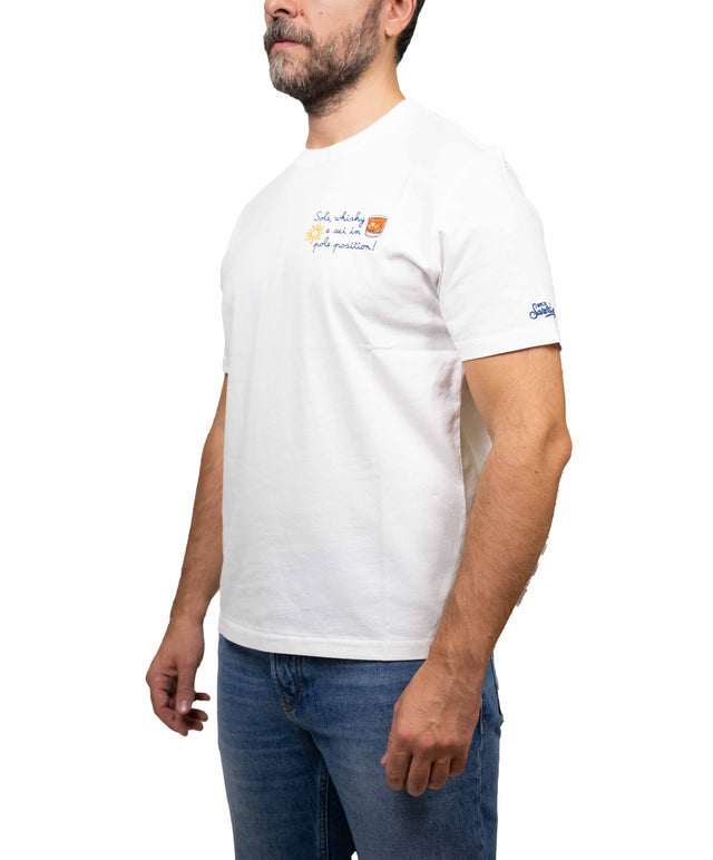 Saint Barth t-shirt “Sole, whisky e sei in pole position”, bianca