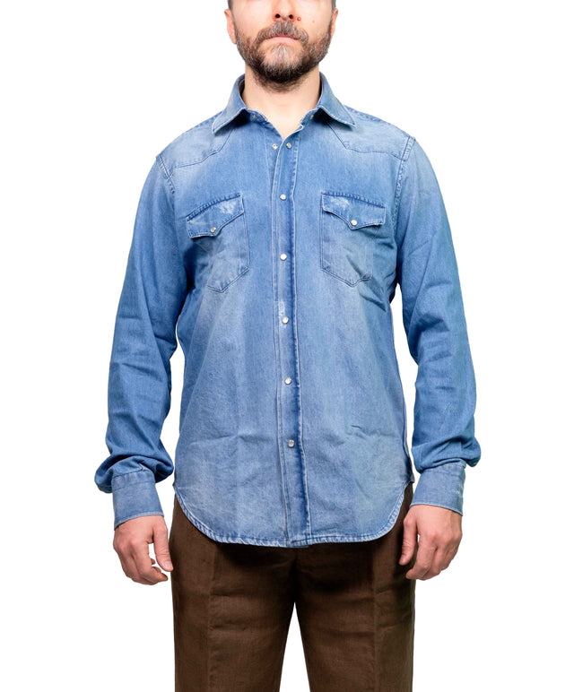 Camicia Sartorio abrasiva a ma denim chiaro