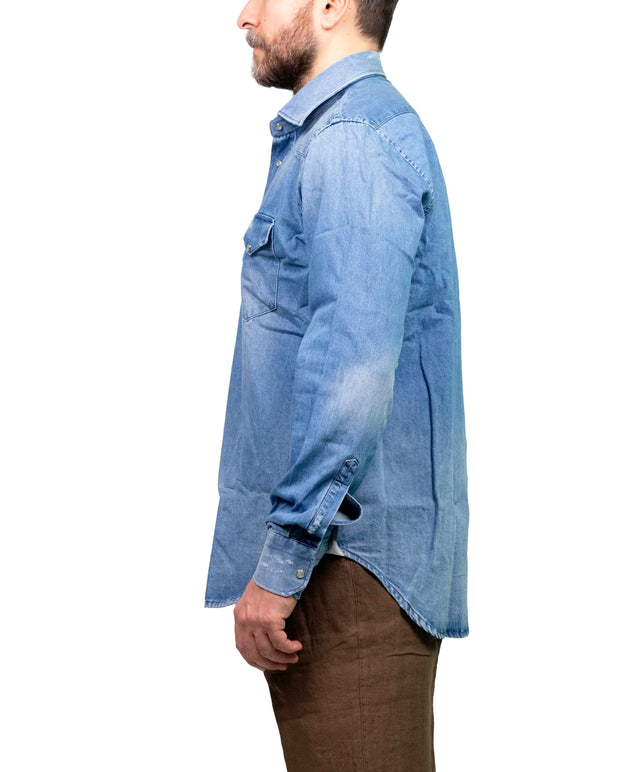 Camicia Sartorio abrasiva a ma denim chiaro
