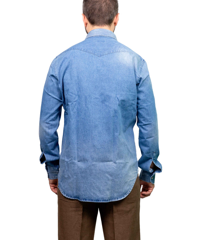Camicia Sartorio abrasiva a ma denim chiaro