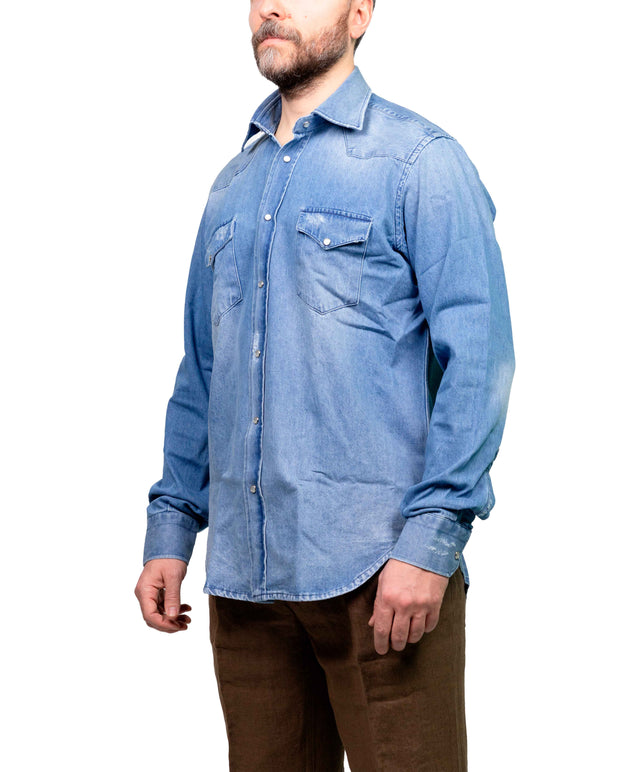 Camicia Sartorio abrasiva a ma denim chiaro