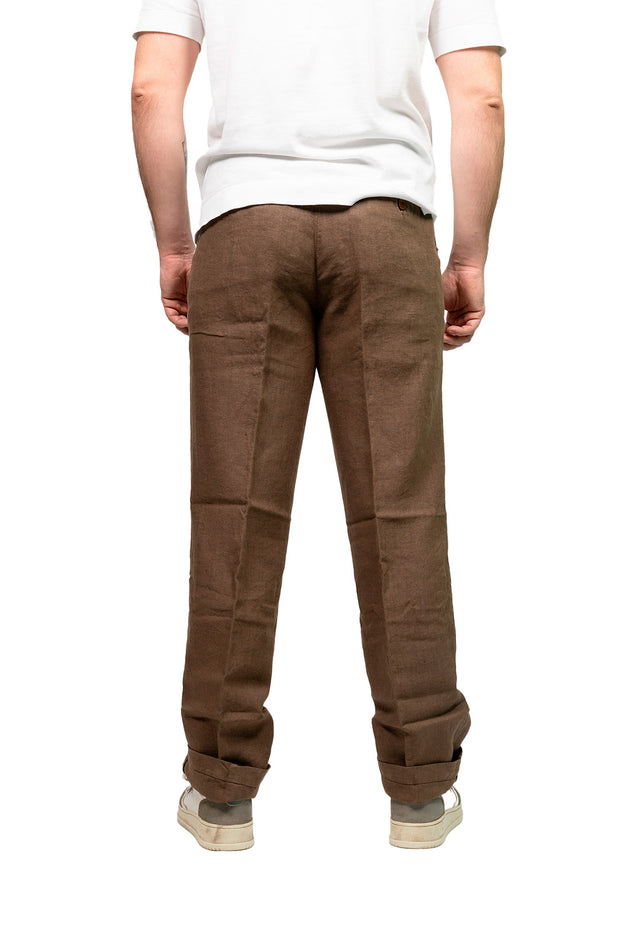 Pantalone doppia pence 20 lino tabacco