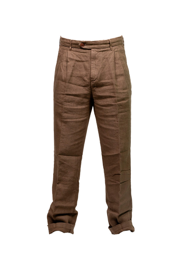 Pantalone doppia pence 20 lino tabacco