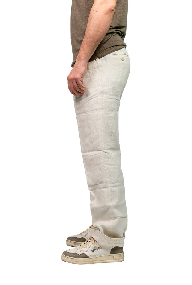 Pantalone doppia pence 20 lino latte