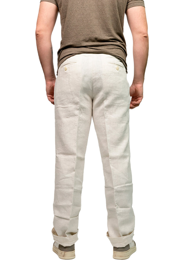Pantalone doppia pence 20 lino latte