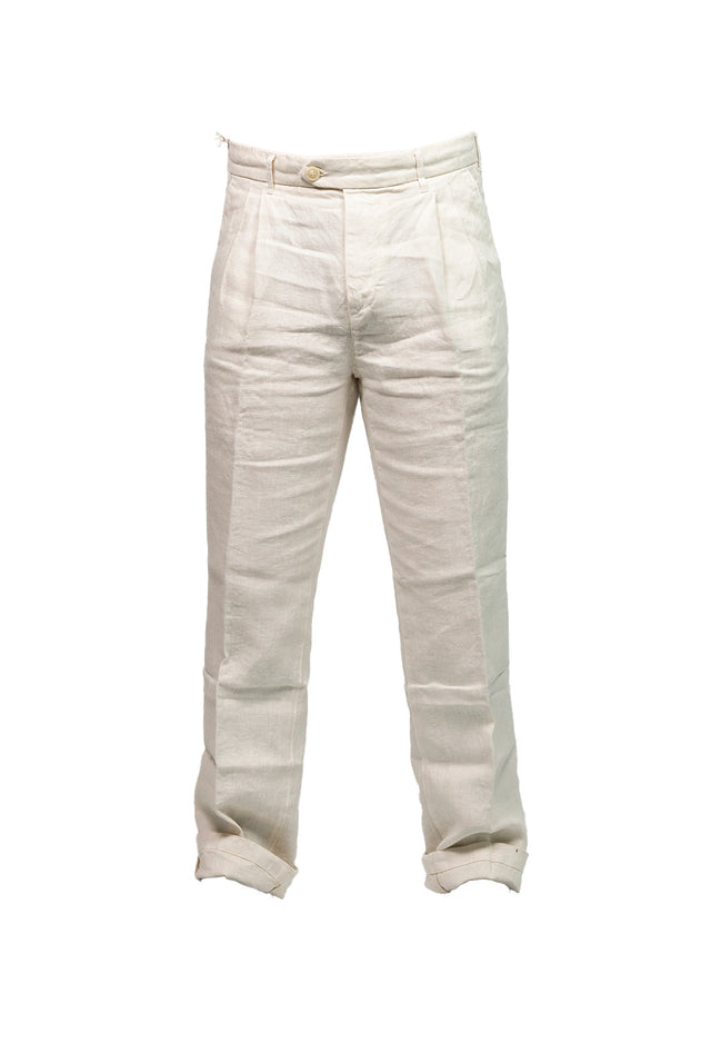 Pantalone doppia pence 20 lino latte