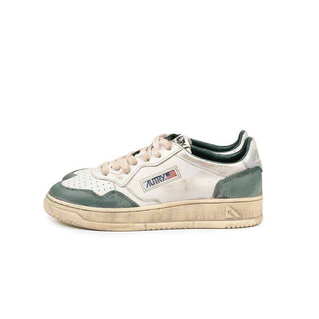 Sneakers Autry - Medalist Low Super Vintage in pelle e suede (Bianco, Verde e Argento)