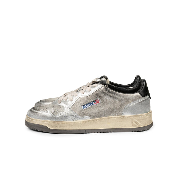 Sneakers Autry - Medalist Low Super Vintage in pelle (Bianco, Nero e Argento)