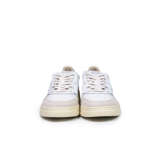 Sneakers Autry- medalist low man in pelle bianca e suede verde militare e beige