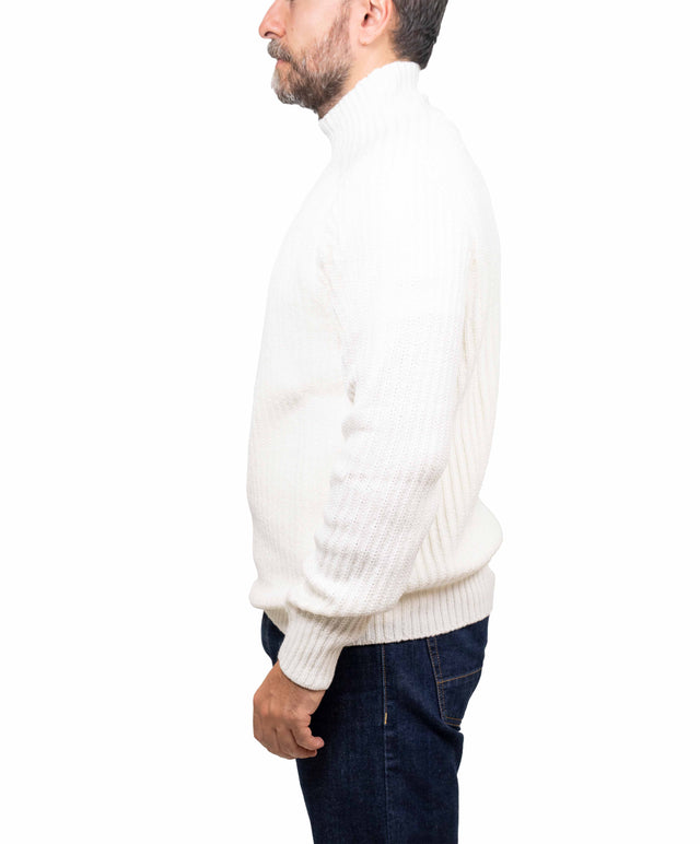 04657/ A TRIP IN A BAG - maglione collo camino, bianco ivory
