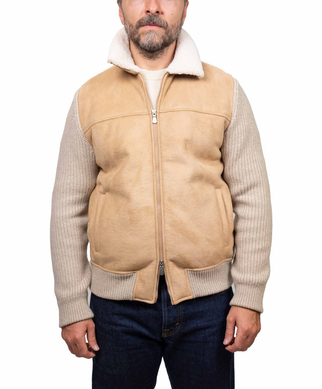 Gran Sasso giubbino bimateriale, beige chiaro