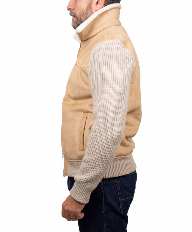 Gran Sasso giubbino bimateriale, beige chiaro
