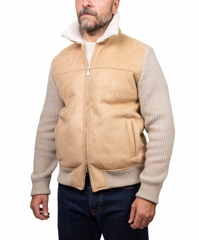 Gran Sasso giubbino bimateriale, beige chiaro