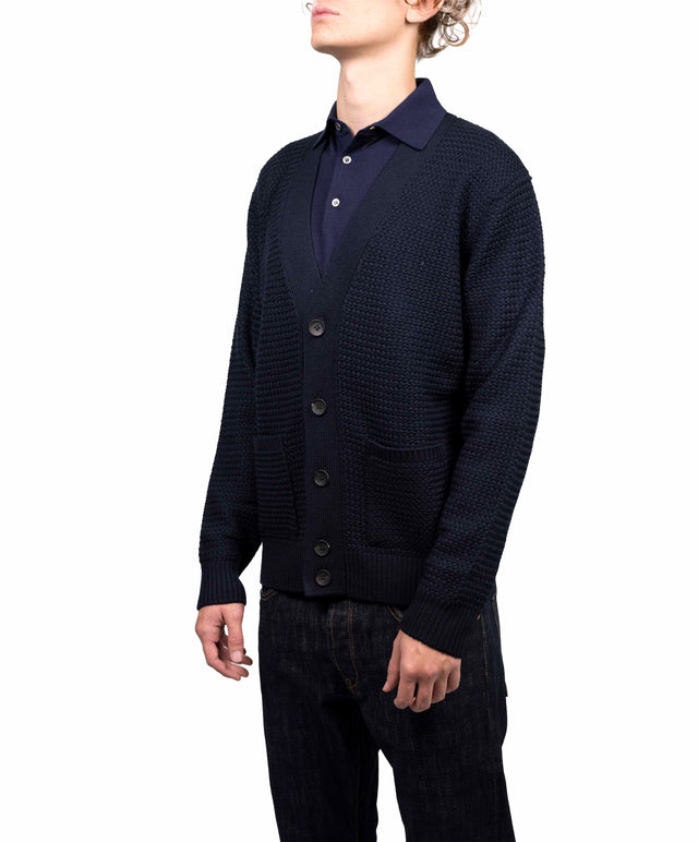 Filippo De Laurentiis - Cardigan punto stuoia blu