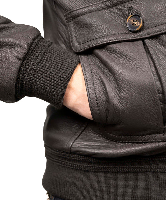 Valstar - Giubotto in pelle di Cervo foderato in cashmere marrone scuro