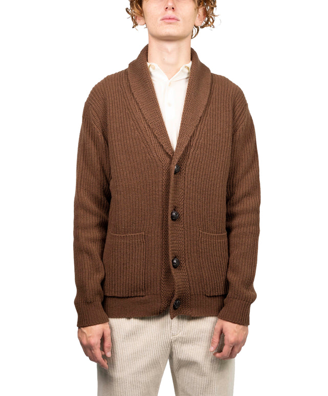Rakkì - Cardigan sciallato marrone terra