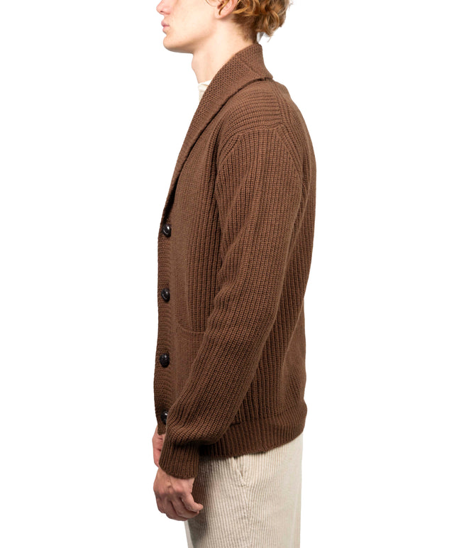 Rakkì - Cardigan sciallato marrone terra