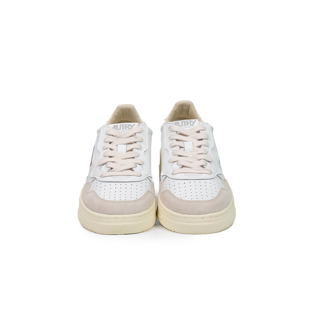 Sneakers Autry- medalist low woman pelle Bianca e suede beige