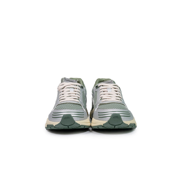 Sneakers Autry - Hyperway low man in pelle sintetica e mesh argento e verde militare