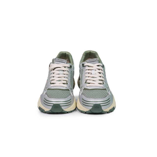 Sneakers Autry - Hyperway low man in pelle sintetica e mesh argento e verde militare