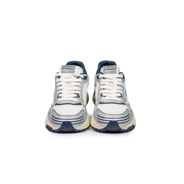 Sneakers Autry - hyperway low man in pelle sintetica e mesh argento e blu