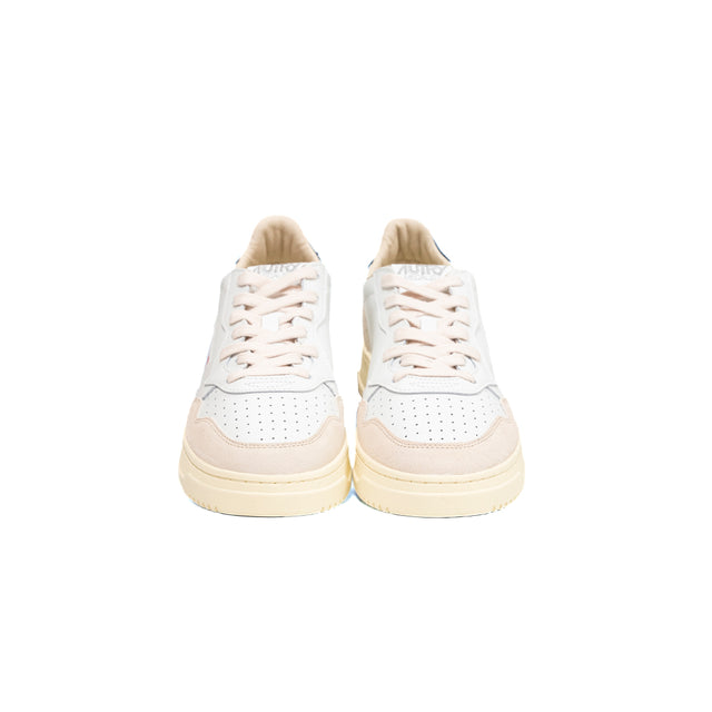 Sneakers Autry- medalist low man pelle bianca e blu, suede beige