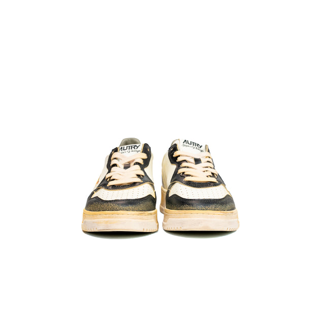Sneakers Autry- medalist low super vintage in pelle bianca covert green e nera