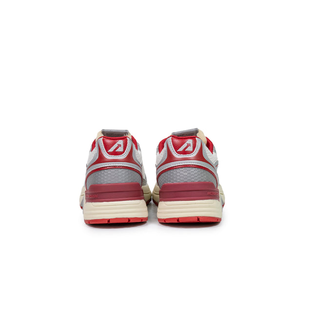 Sneakers Autry - Hyperway low woman in pelle sintetica e mesh argento e rosso