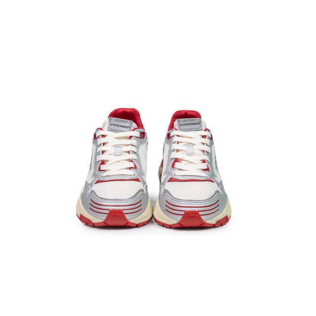Sneakers Autry - Hyperway low woman in pelle sintetica e mesh argento e rosso