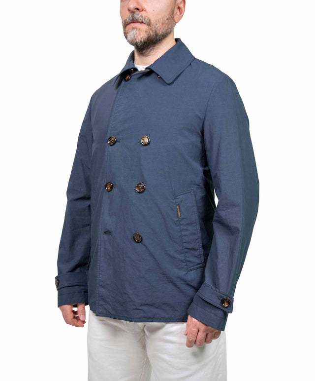 Moorer - Giacca doppiopetto blu lino e cotone