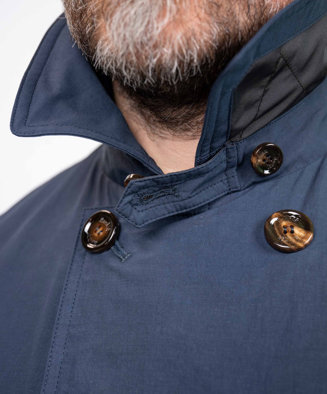 Moorer - Giacca doppiopetto blu lino e cotone