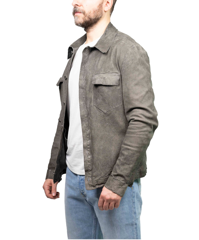 Giacca di pelle Salvatore Santoro overshirt grigio scuro