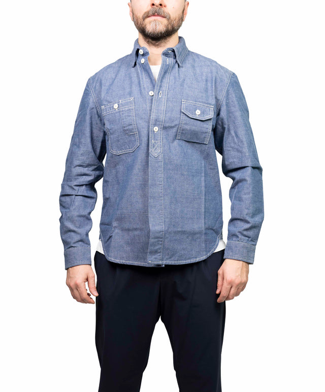 Tela Genova camicia overshirt kuroki denim blu