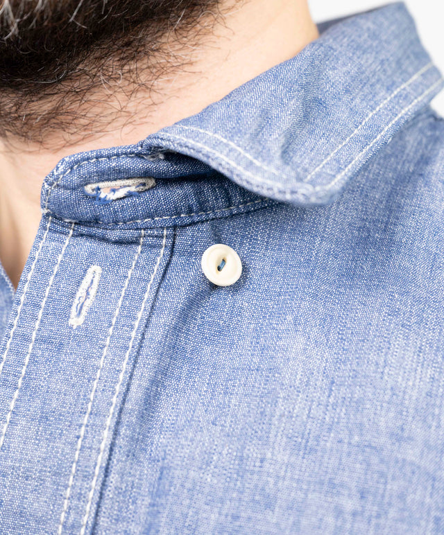 Tela Genova camicia overshirt kuroki denim blu