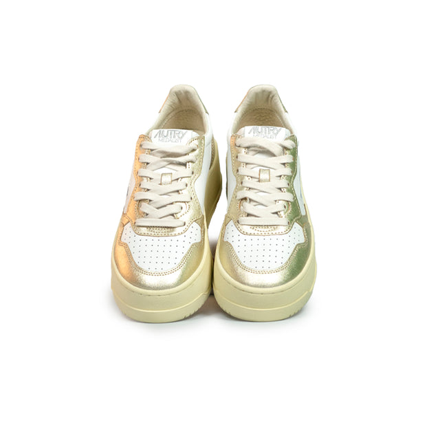 Sneakers Autry - Medalist Platform in pelle (bianca e metallizzata platino)