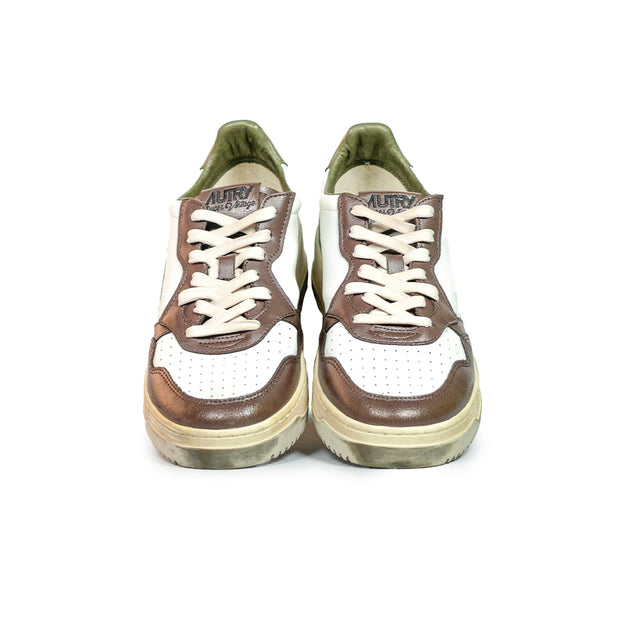 Sneakers Autry - Medalist Leather Low (bianco e verde oliva)