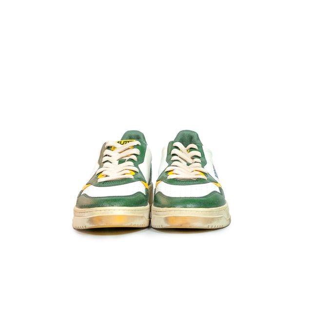 Sneakers Autry - Medalist Low Super Vintage in pelle (bianco, verde e giallo)