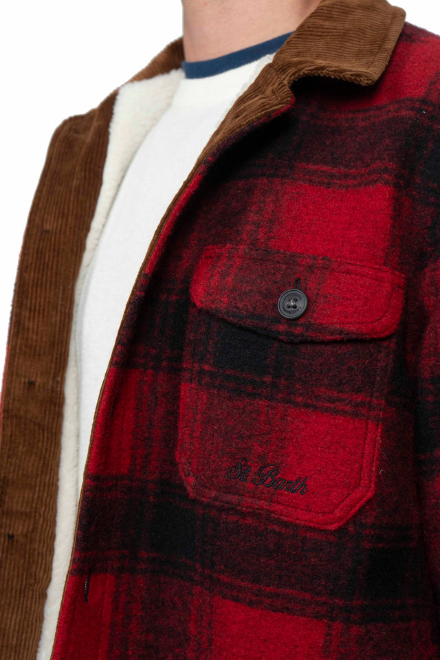 Giacca Saint Barth Sherpa a quadri rossa