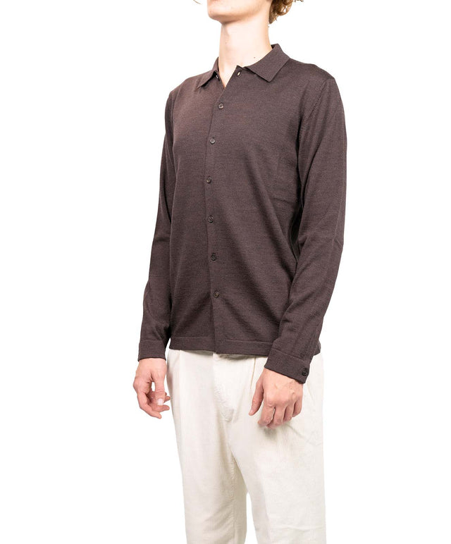 Zanone - Polo Camicia merinos marrone scuro